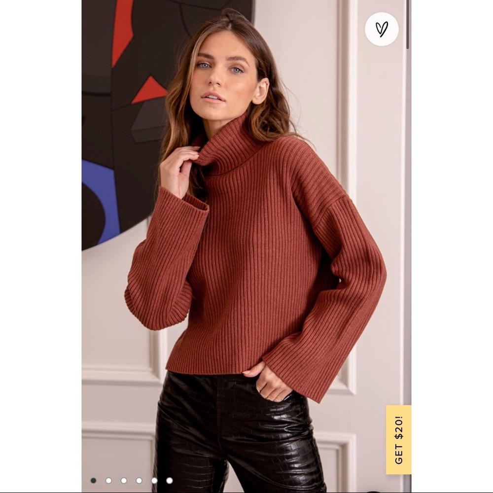 Lulu’s Pleasant Day Rust Brown Ribbed Turtleneck Sweater in Medium